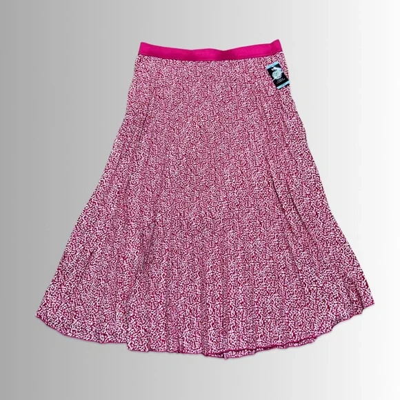 Vince Camuto Pleated Tea Length (MIDI) Pink Red & Ivory Skirt, Pull On, Size Lg - Picture 2 of 9